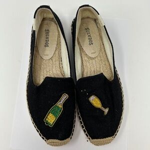 Soludos Champagne Theme Black Espadrilles Size 6.5 Boho ~ Summer ~ Vacation!